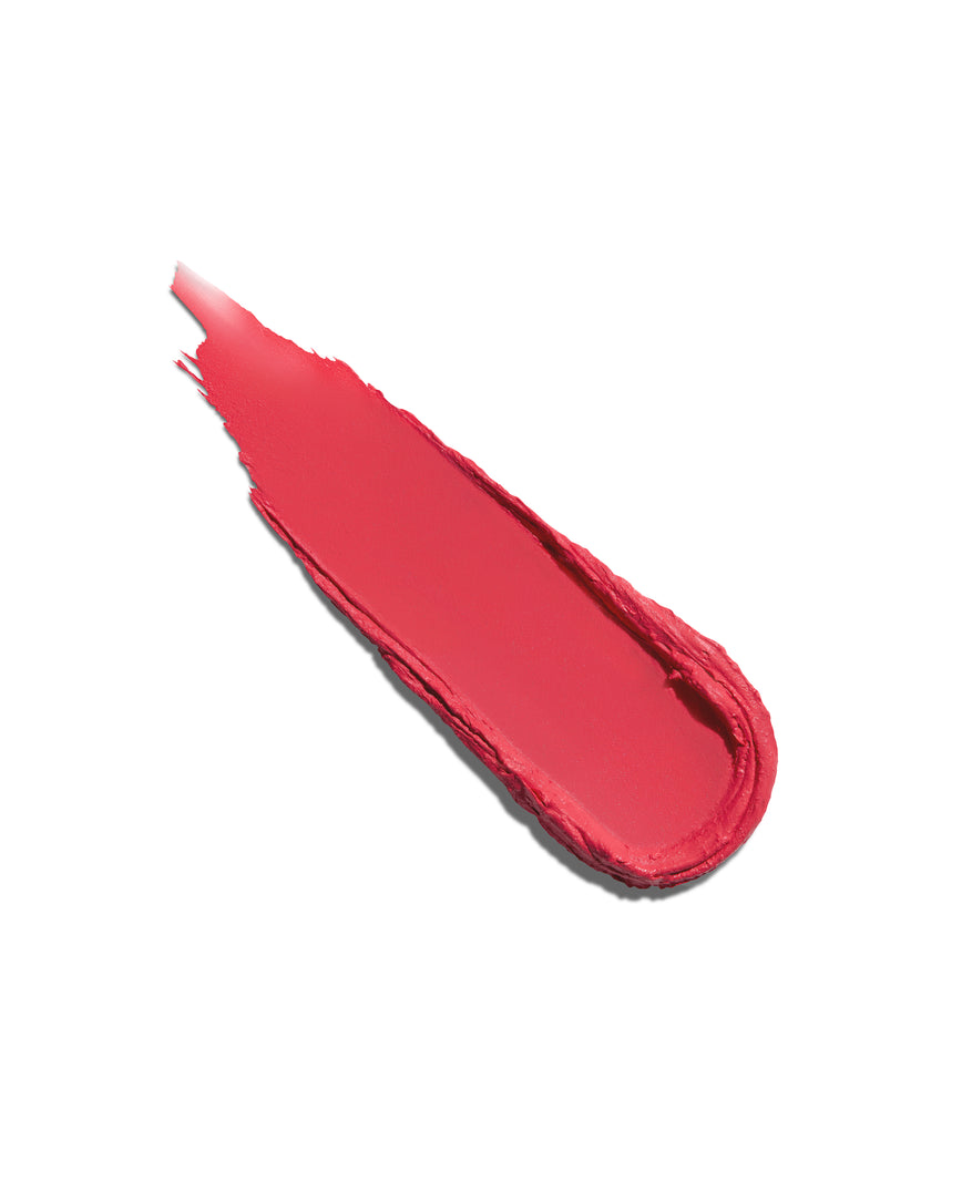Salmon pink Audrey swatch, lipstick swipe to display the shade and texture, on a white background