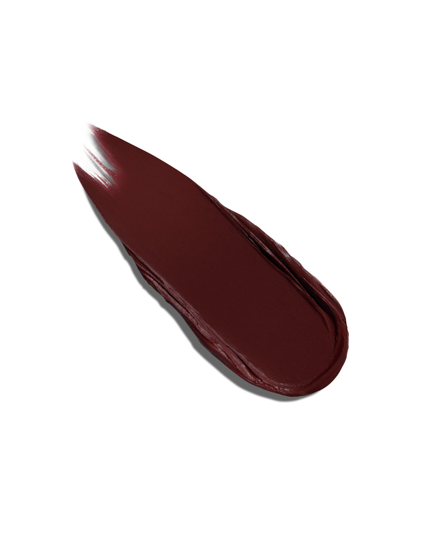 Bohemian Cherry deep claret swatch, lipstick swipe to display the shade and texture, on a white background