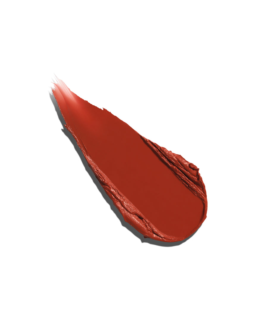 Chilli-red swatch, lipstick swipe to display the shade and texture, on a white background