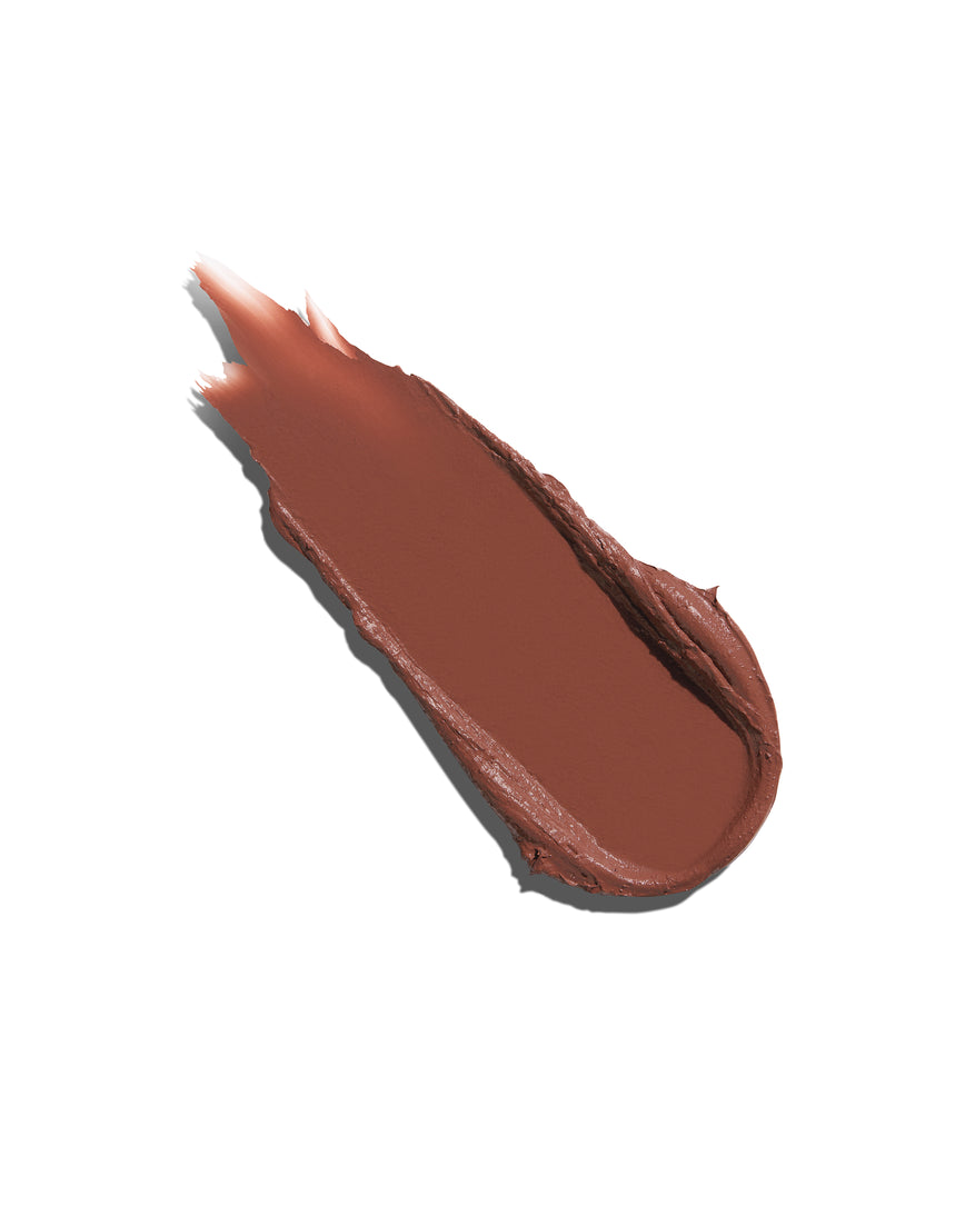 Chocolate-red swatch, lipstick swipe to display the shade and texture, on a white background