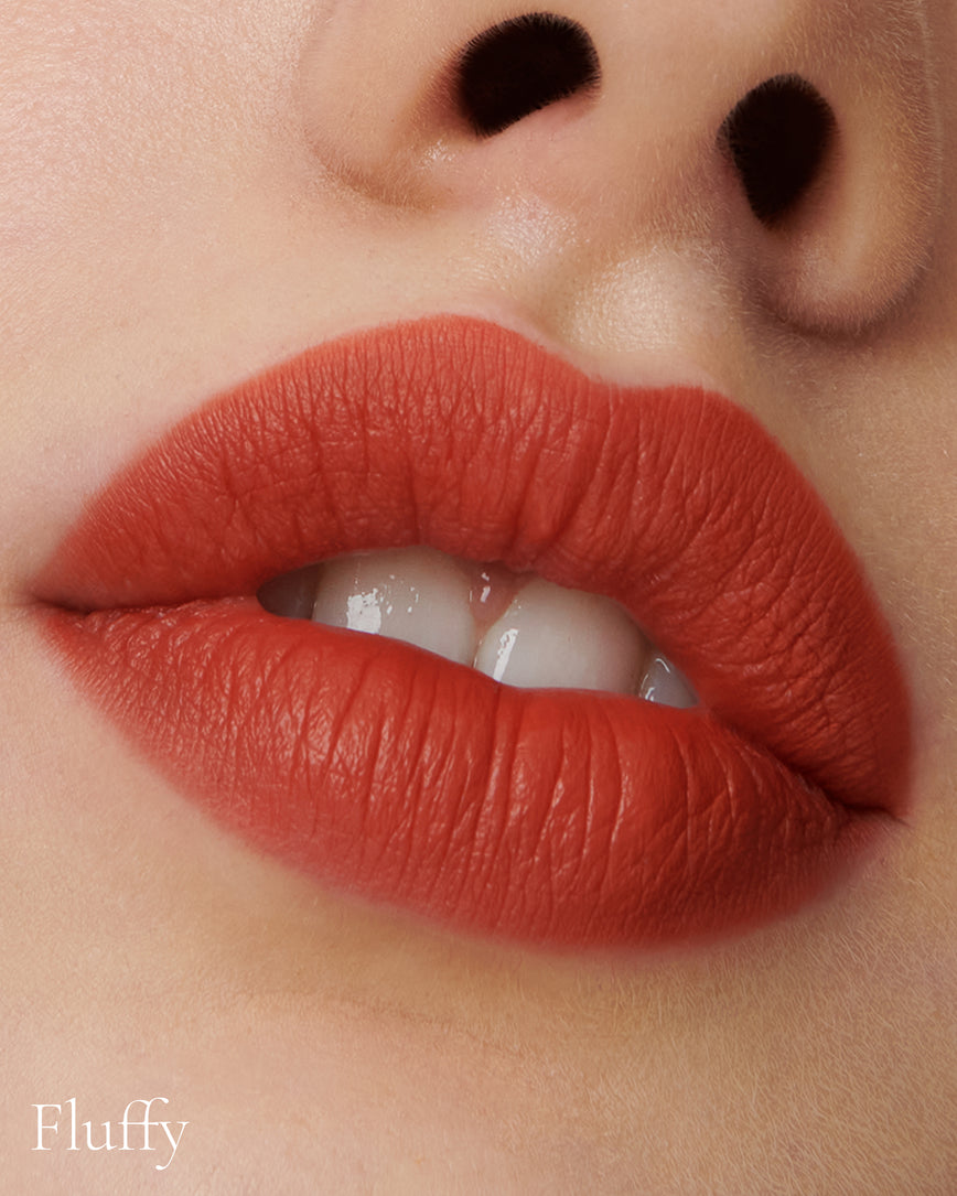 Lisa Eldridge Velveteen Liquid Lip Colour in Shade Dragon Pictured on Close Up Lips - with a fluffy finish