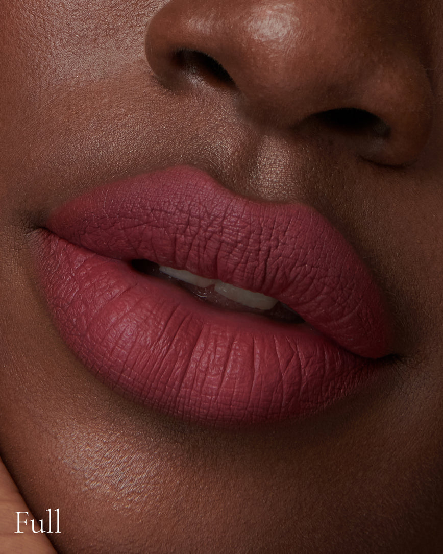 Lisa Eldridge Velveteen Liquid Lip Colour in Shade Blush Pictured on Close Up Lips - with a full finish