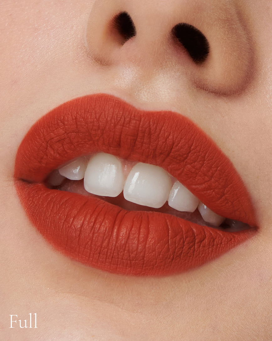 Lisa Eldridge Velveteen Liquid Lip Colour in Shade Dragon Pictured on Close Up Lips - with a full finish