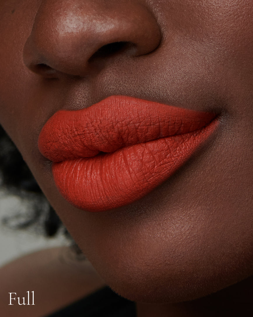 Lisa Eldridge Velveteen Liquid Lip Colour in Shade Dragon Pictured on Close Up Lips - with a full finish