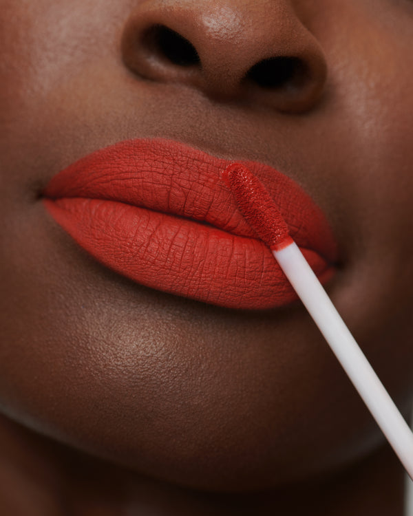 Lisa Eldridge Velveteen Liquid Lip Colour in Shade Dragon Pictured on Close Up Lips - with a full finish