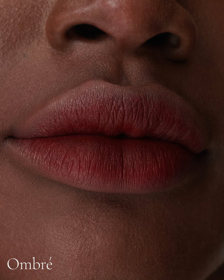 Lisa Eldridge Velveteen Liquid Lip Colour in Shade Jazz Pictured on Close Up Lips - with a ombre finish