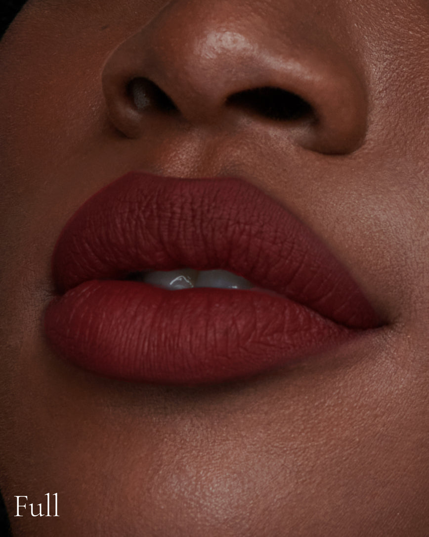 Lisa Eldridge Velveteen Liquid Lip Colour in Shade Jazz Pictured on Close Up Lips - with a full finish