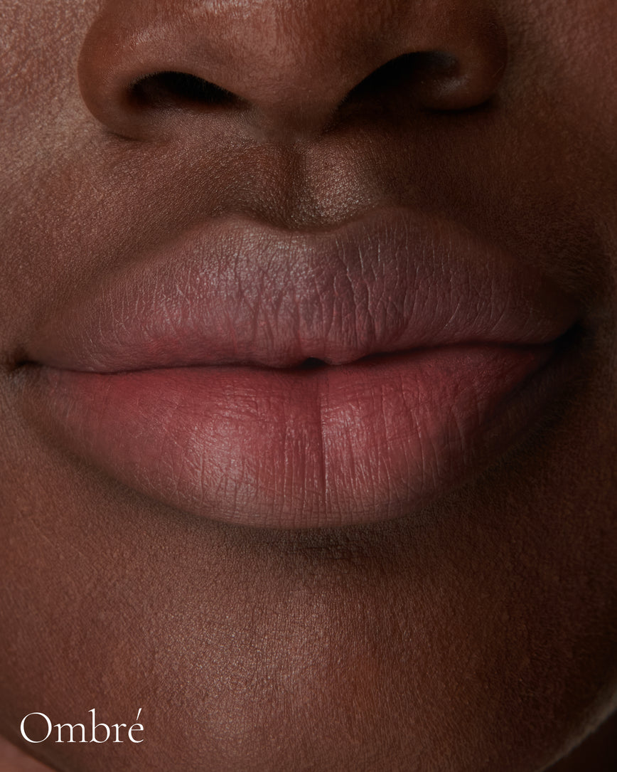 Lisa Eldridge Velveteen Liquid Lip Colour in Shade Muse Pictured on Close Up Lips - with an ombre finish