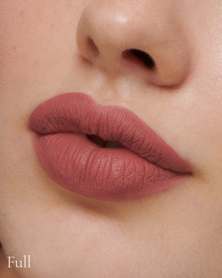 Lisa Eldridge Velveteen Liquid Lip Colour in Shade Muse Pictured on Close Up Lips - with a full finish