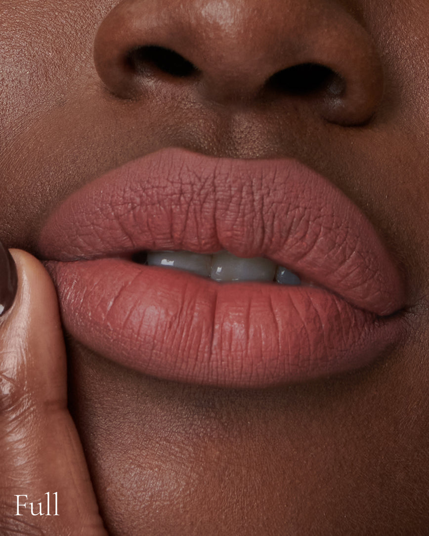 Lisa Eldridge Velveteen Liquid Lip Colour in Shade Muse Pictured on Close Up Lips - with a full finish