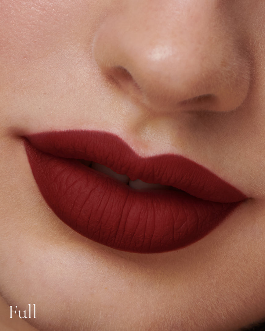 Lisa Eldridge Velveteen Liquid Lip Colour in Shade Jazz Pictured on Close Up Lips - with a full finish