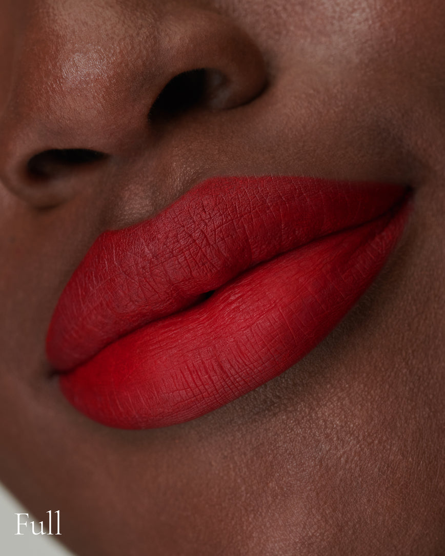 Lisa Eldridge Velveteen Liquid Lip Colour in Shade Ribbon Pictured on Close Up Lips - with a full finish
