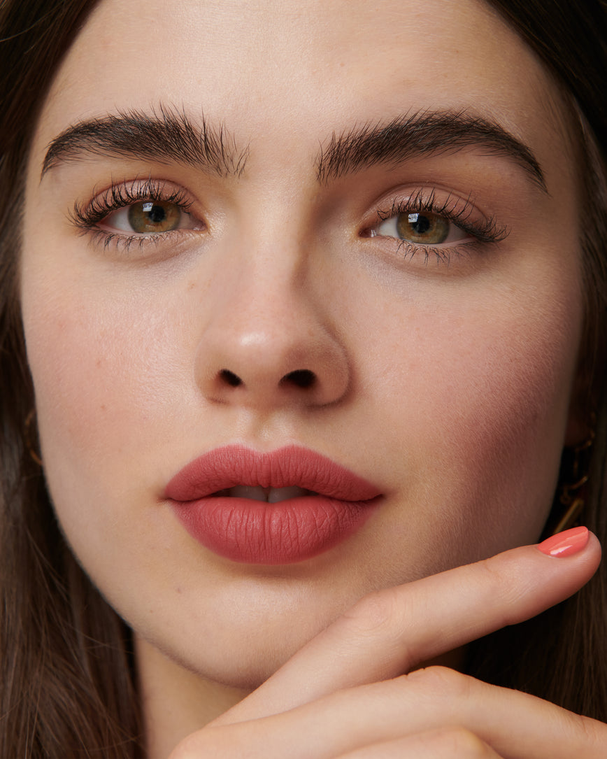 Lisa Eldridge Velveteen Liquid Lip Colour in Shade Rain on Model