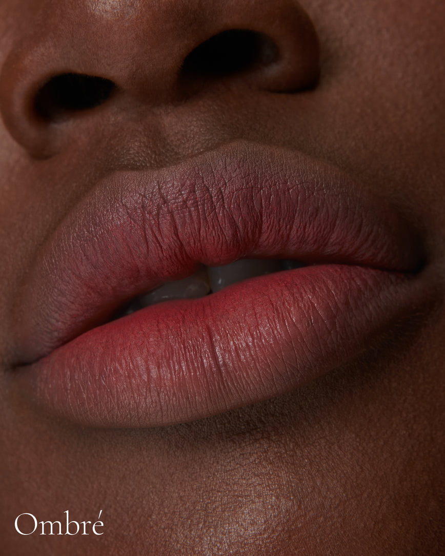Lisa Eldridge Velveteen Liquid Lip Colour in Shade Rain Pictured on Close Up Lips - with an ombre finish