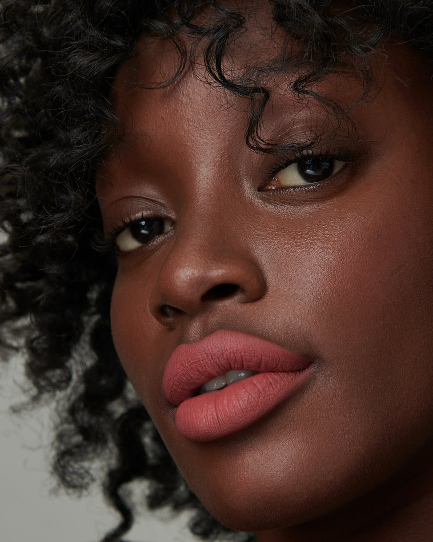 Lisa Eldridge Velveteen Liquid Lip Colour in Shade Rain on Model