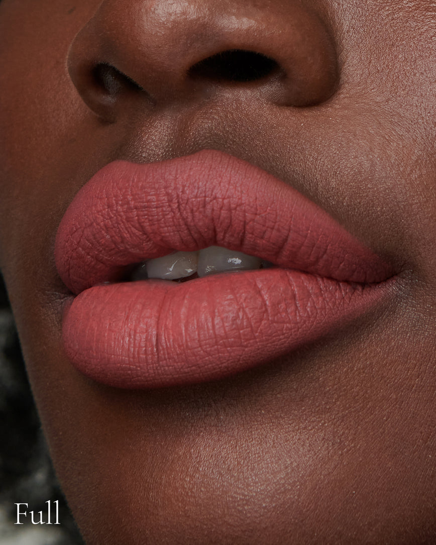 Lisa Eldridge Velveteen Liquid Lip Colour in Shade Rain Pictured on Close Up Lips - with a full finish
