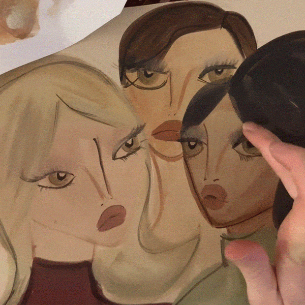 Blairz in action, blending eyeshadow n model illustrations for the Lisa Eldridge Holiday Kits artwork.