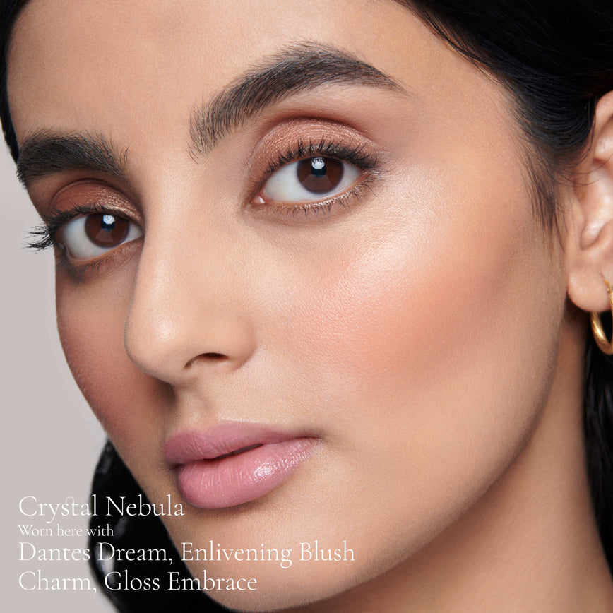 Model wearing Crystal Nebula Elevated Glow Highlighter numbered