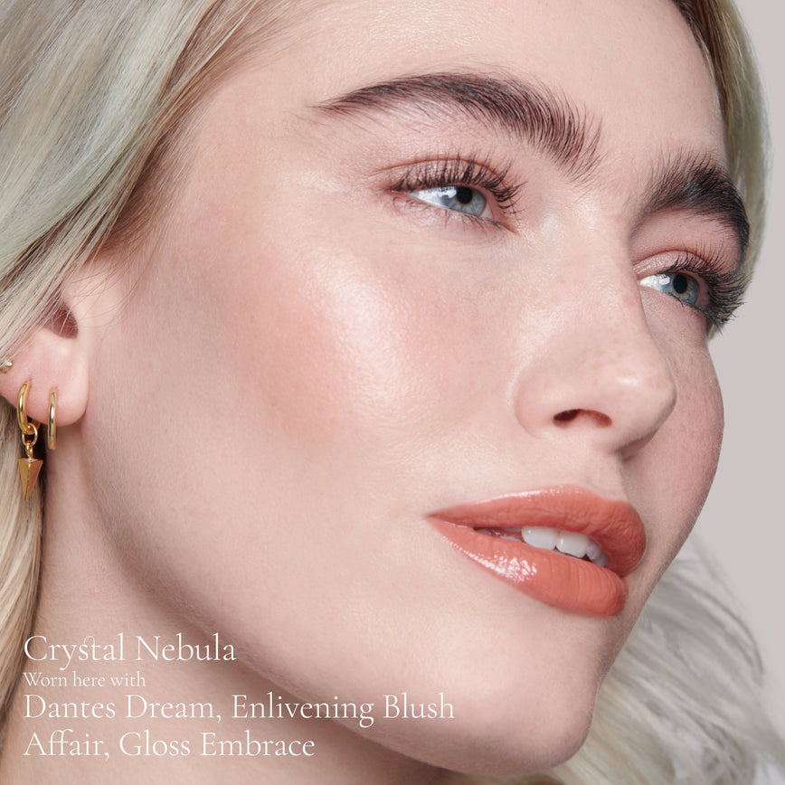 Model wearing Crystal Nebula Elevated Glow Highlighter