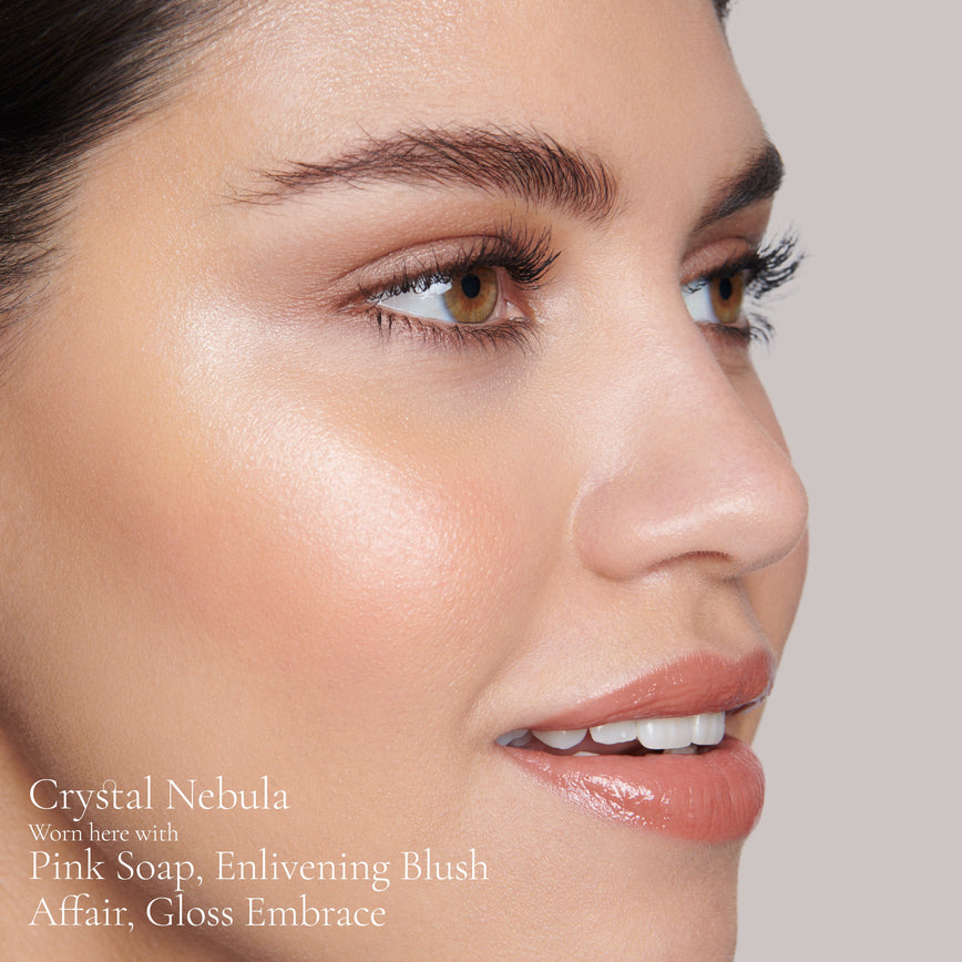 Model wearing Crystal Nebula Elevated Glow Highlighter