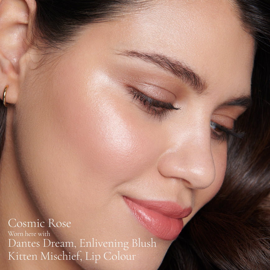 Lisa Eldridge Elevated Glow Highlighter in Shade Cosmic Rose Pictured on Model
