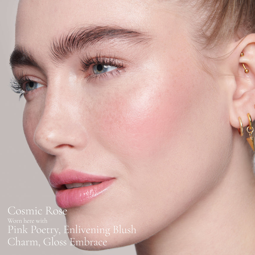 Lisa Eldridge Elevated Glow Highlighter in Shade Cosmic Rose Pictured on Model