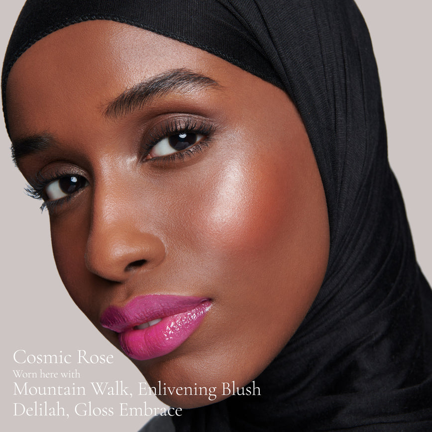 Lisa Eldridge Elevated Glow Highlighter in Shade Cosmic Rose Pictured on Model numbered