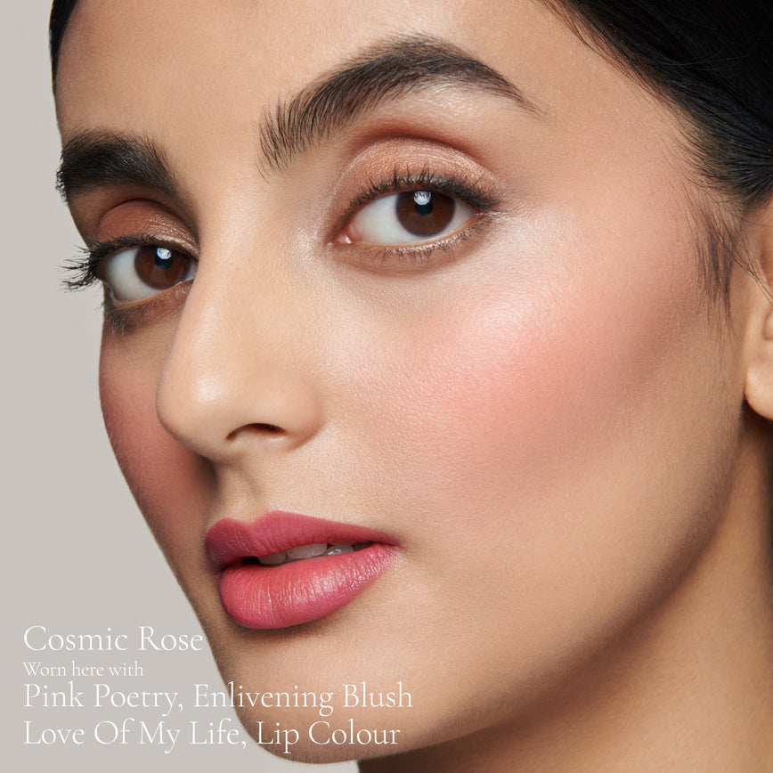 Lisa Eldridge Elevated Glow Highlighter in Shade Cosmic Rose Pictured on Model