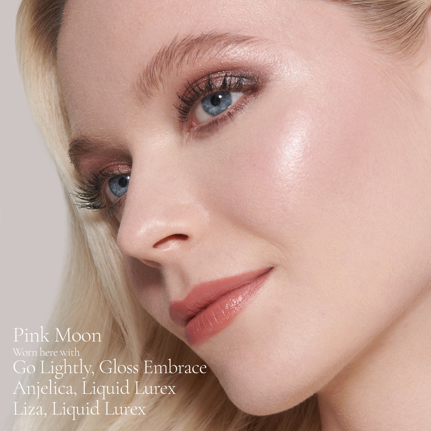 Lisa Eldridge Elevated Glow Highlighter in Shade Pink Moon Pictured on Model