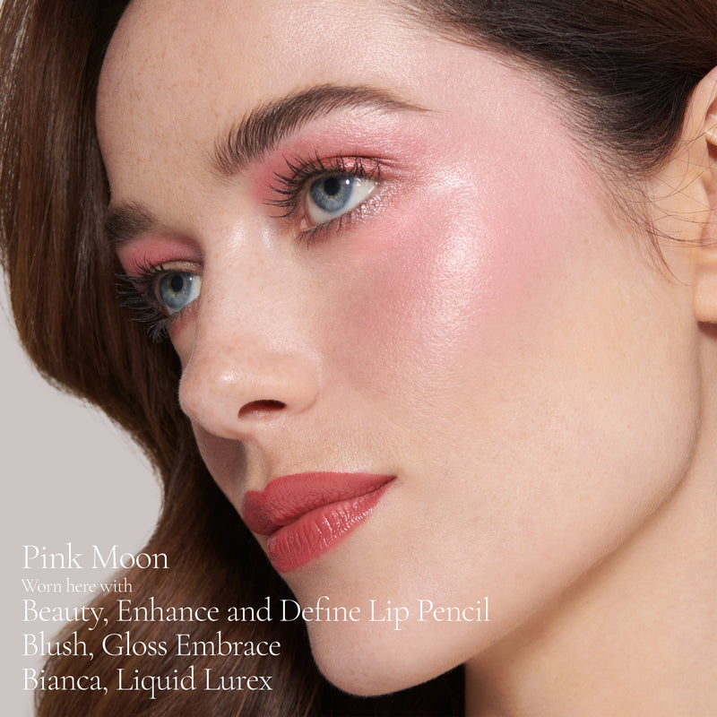 Lisa Eldridge Elevated Glow Highlighter in Shade Pink Moon Pictured on Model